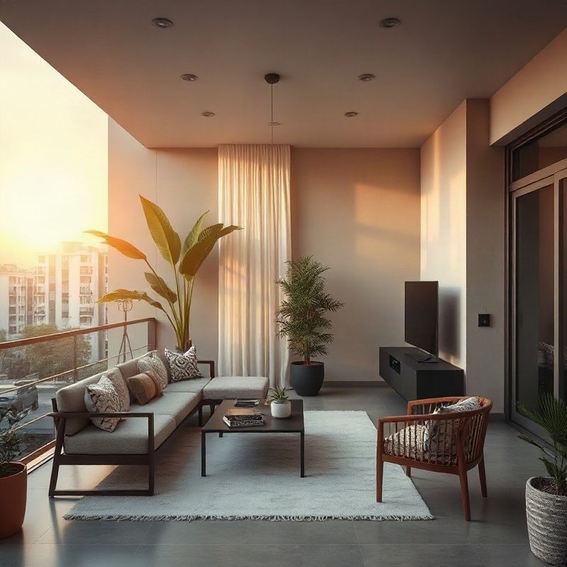 Real estate agent showing a client an apartment floor plan on a residential balcony in Recife